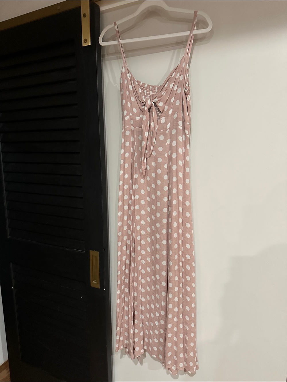 Polka Dot Tie-Front Maxi Dress - Blush Pink